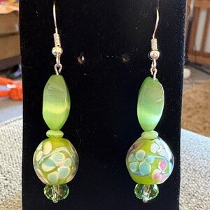 Hand Crafted Green Floral Earrings